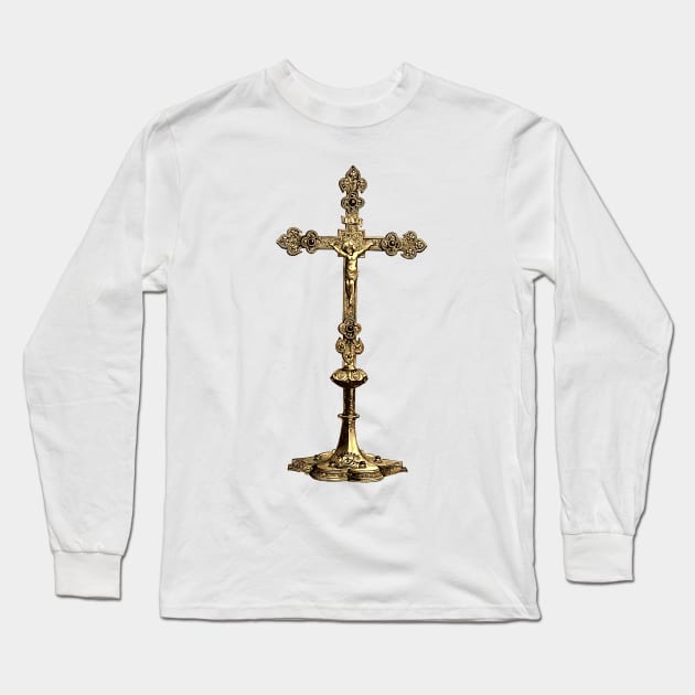 Metal table crucifix with Jesus Christ on the cross Long Sleeve T-Shirt by Marccelus